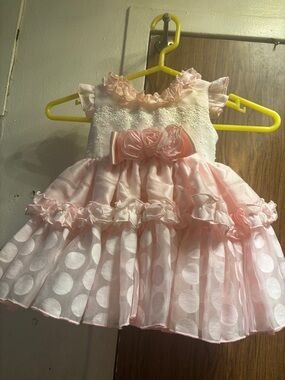 Girls' Pink Ruffle Formal Dress with Rosette Waist